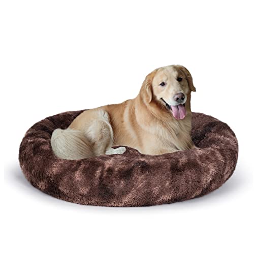 Ovales beruhigendes Donut-Kuschel-Hundebett, Shag Kunstfell, Katzenbett, waschbar, Haustierbett (76.2 cm/91.4 cm/109.2 cm) für kleine, mittelgroße Hunde (XL (91.4x68.6x17.8 cm) Braun202 1) von Coohom