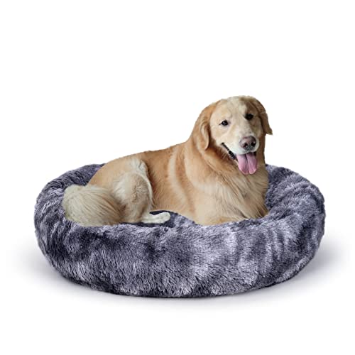 Ovales beruhigendes Donut-Kuschel-Hundebett, Shag Kunstfell, Katzenbett, waschbar, Haustierbett (76.2 cm/91.4 cm/109.2 cm) für kleine, mittelgroße Hunde (XL (91.4x68.6x17.8 cm) Grau20 21) von Coohom