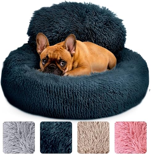 Angstbett für Hunde, rundes Bett, rutschfest und waschbar, Bett in Donut-Form für kleine, mittlere und große Hunde, Bett aus Kunstpelz, 60 cm, für Tiere bis 25 kg, Dunkelgrau von CookHomely