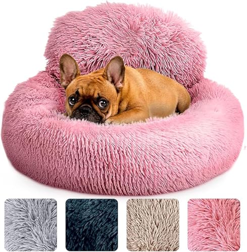 Angstbett für Hunde, rundes Bett, rutschfest und waschbar, Bett in Donut-Form für kleine, mittlere und große Hunde, Bett aus Kunstpelz, Plüsch, 60 cm, für Tiere bis zu 25 lbs, Rosa von CookHomely