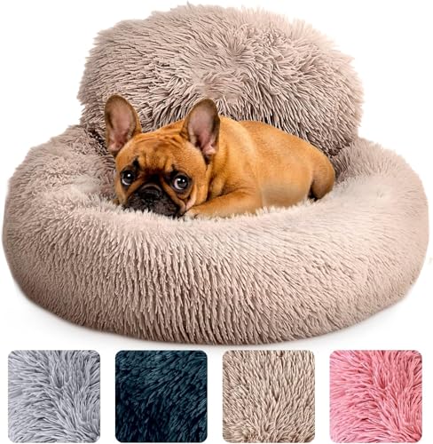 Angstbett für Hunde, rundes Bett, rutschfest und waschbar, Bett in Donut-Form für kleine, mittlere und große Hunde, Bett aus Kunstpelz aus Plüsch – 60 cm, für Tiere bis 25 lbs, Beige von CookHomely