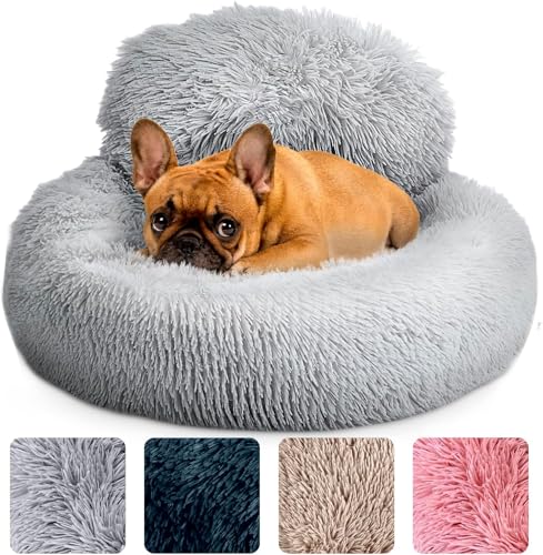 Angstbett für Hunde, rundes Bett, rutschfest und waschbar, Bett in Donut-Form für kleine, mittlere und große Hunde, Bett aus Kunstpelz aus Plüsch – 60 cm, für Tiere bis 25 lbs, grau von CookHomely