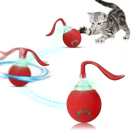 Coolden Katzenspielzeug Elektrisch Katzenball mit LED Licht Interaktives Katzenspielzeug mit USB Wiederaufladbarer Selbstdrehender Intelligenz Hundespielzeug Ball Interaktiver Spielball für Katzen Rot von Coolden