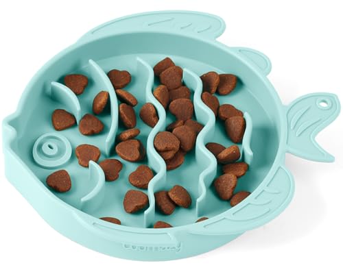 Coomazy 2 in 1 Silikon Slow Feeder Hund Katze Näpfe, Leckmatte Interaktives Puzzle Spielzeug für Haustiere Trocken/Nassfutter Training, Hält Hunde Katzen Beschäftigt, Verhindert Puppy Kitty Überessen von Coomazy