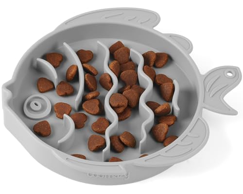 Coomazy 2-in-1 Silikon Slow Feeder Katzennapf und Leckmatte, interaktives Puzzle-Spielzeug für Katzen, verhindert übermäßiges Essen und schnelles Essen, ideal für Futtertraining (Rauchgrau) von Coomazy