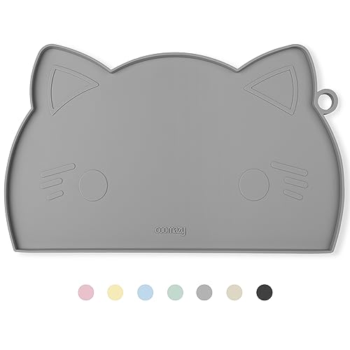 Coomazu Napfunterlage für Katze und Hunde wasserdichte Unterlage für Katzennapf Silikon Haustier Futtermatte mit Rand(45x26cm,Grau) von Coomazy