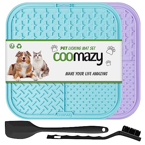 Coomazy Leckmatte Hund, 2 Stück Schleckmatte Hund mit Silikonspatel und Bürste Slow Feeder Hunde Leckmatte für Hund Baden, Fellpflege von Coomazy