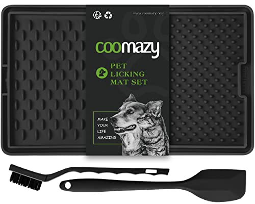 Coomazy Leckmatte Hund,Schleckmatte Hund mit Silikonspatel und Bürste Slow Feeder Hunde Leckmatte Hundezubehör für Hund Baden, Fellpflege(Schwarz) von Coomazy