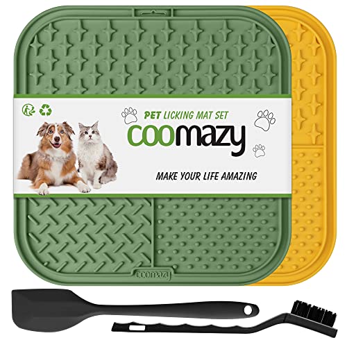 Coomazy Leckmatte Hund 2 Stück Schleckmatt e Hund mit Silikonspatel und Bürste Slow Feeder Hunde Leckmatte für Hund Baden, Fellpflege von Coomazy