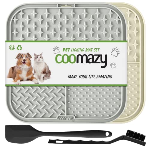 Coomazy Leckmatte Hund, 2 Stück Schleckmatte Hund mit Schwarze Spatel und Bürste Slow Feeder Hunde Leckmatte für Baden, Fellpflege von Coomazy