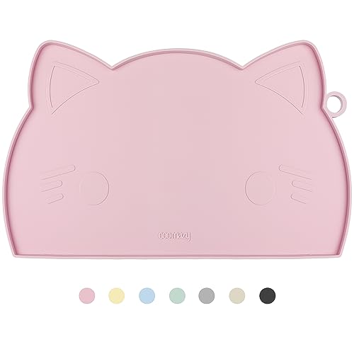 Coomazy Napfunterlage für Katzen und Kleine Hunde Silikon Futtermatte für Katzennapf rutschfeste Haustier Futtermatte mit Rand(45x26cm,Rosa) von Coomazy