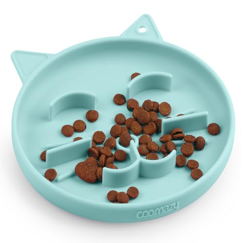 Coomazy Silikon Slow Feeder Hund Katze Näpfe, Interaktives Puzzle Spielzeug für Haustiere Trocken/Nassfutter Training, Hält Hunde Katzen Beschäftigt, Verhindert Puppy Kitty Überessen (Cyan, 0.8 Tasse) von Coomazy