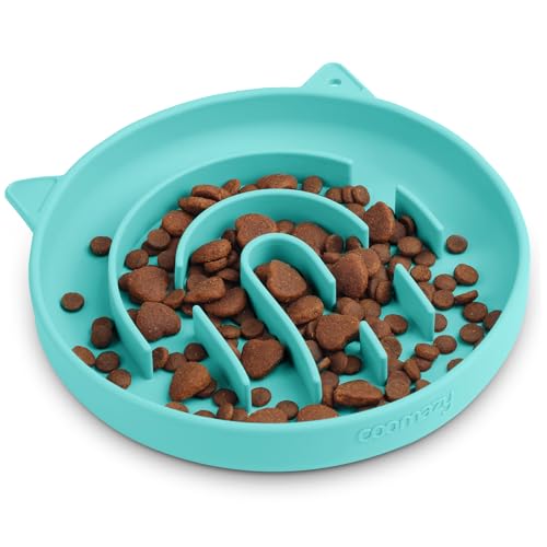 Coomazy Silikon Slow Feeder Hund Katze Näpfe, Interaktives Puzzle Spielzeug für Haustiere Trocken/Nassfutter Training, Hält Hunde Katzen Beschäftigt, Verhindert Puppy Kitty Überessen (Cyan, 1.4 Tasse) von Coomazy