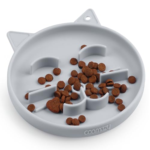 Coomazy Silikon Slow Feeder Hund Katze Näpfe, Interaktives Puzzle Spielzeug für Haustiere Trocken/Nassfutter Training, Hält Hunde Katzen Beschäftigt, Verhindert Puppy Kitty Überessen (Grau, 0.8 Tasse) von Coomazy