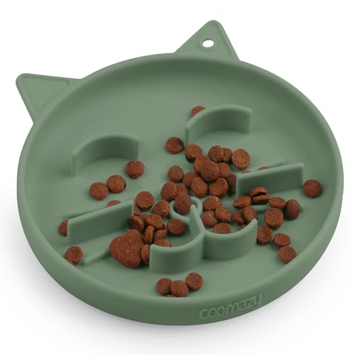 Coomazy Silikon Slow Feeder Hund Katze Näpfe, Interaktives Puzzle-Spielzeug für Haustiere Trocken/Nassfutter Training, hält Hunde Katzen beschäftigt, verhindert Puppy Kitty Überessen (Grün, 0,8 Tasse) von Coomazy