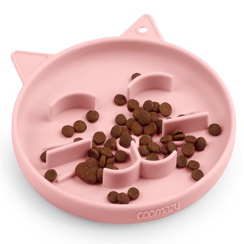 Coomazy Silikon Slow Feeder Hund Katze Näpfe, Interaktives Puzzle Spielzeug für Haustiere Trocken/Nassfutter Training, hält Hunde Katzen beschäftigt, verhindert Puppy Kitty Überessen (Rosa, 0,8 Tasse) von Coomazy