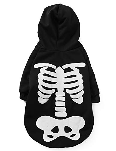 Coomour Halloween Haustier Hund Katze Totenkopf Hoodies Leuchtende Skelett Knochen Kostüm Outfit für Hunde Katzen (2XL) von Coomour