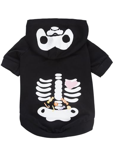 Coomour Hunde-Halloween-Shirt, Totenkopf-Kleidung, Halloween-Katzen-Skelett-Kostüm, Outfits für Hunde, Katzen, Kapuzenpullover, Größe L von Coomour