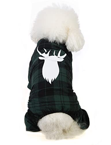 Coomour Hunde-Weihnachts-Hemden, Hirschkleidung, 100 % Baumwolle, Rentier-Pyjama, Welpen, Hunde, Weihnachtskostüme (Größe S, Grün) von Coomour