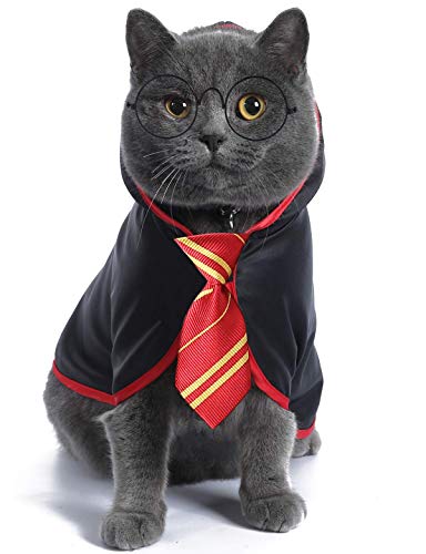 Coomour Katze Halloween Kostüm Anime Haustier Kleidung für kleine Hunde Kätzchen Kostüm Zauberer Zubehör Outfits (L) Rot von Coomour