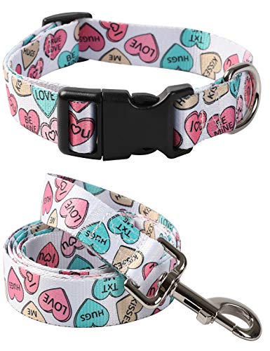 Coomour Valentinstags-Hundehalsband mit lustigem Herz-Aufdruck, verstellbare Leine für kleine, mittelgroße und große Hunde und Katzen (X-Large) von Coomour