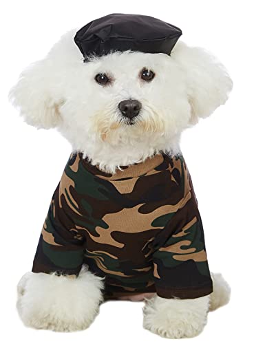 Grehge mouflage Dog Shirts with Black Hat Camouflage Pet Clothes for Small Dog Tees and Puppy Berets (M) von Coomour