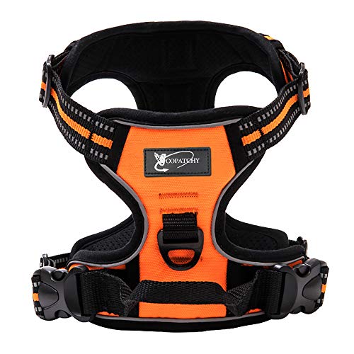 Copatchy Hundegeschirr, kein Ziehen, verstellbar, Outdoor-Weste, reflektierendes Oxford-Material, einfache Kontrolle für alle Hundegrößen (Medium, Orange) von Copatchy