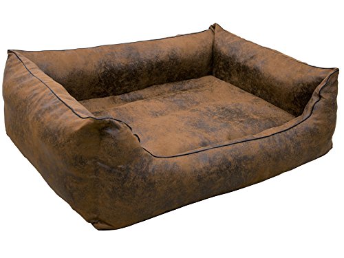 CopcoPet - Hundebett Emma in Wildlederoptik - Hundekörbchen mit abnehmbarem, waschbarem Bezug - Hundekissen mit erhöhten Rändern für kleine bis große Hunde (90 x 70 cm | Antik Braun) von CopcoPet