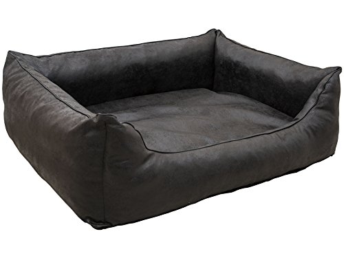 CopcoPet - Hundebett Emma in Wildlederoptik - Hundekörbchen mit abnehmbarem, waschbarem Bezug - Hundekissen mit erhöhten Rändern für kleine bis große Hunde (80 x 60 cm | Antik Schwarz) von CopcoPet