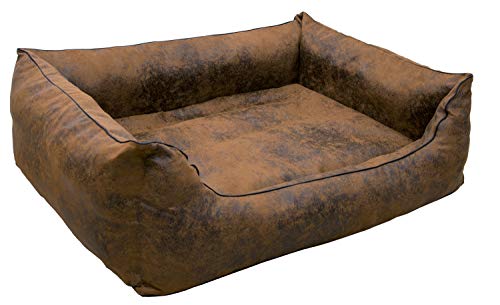 CopcoPet - Hundebett Emma in Wildlederoptik - Hundekörbchen mit abnehmbarem, waschbarem Bezug - Hundekissen mit erhöhten Rändern für kleine bis große Hunde (80 x 60 cm | Antik Braun) von CopcoPet