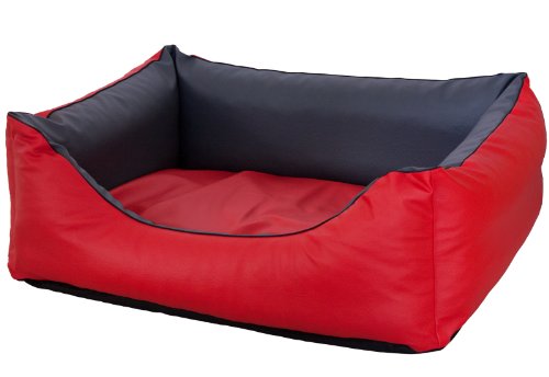 CopcoPet Rocco Orthopädisches Visco Hundebett Hundesofa Wendebett Kunstleder L/XL 100x80cm Rot Grau von CopcoPet