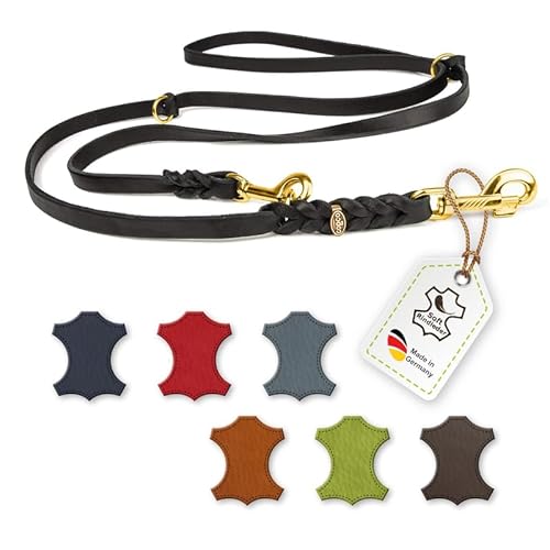 CopcoPet – Fettlederleine für Hunde – 3-Fach verstellbare Hundeleine aus weichem Leder mit Karabinern & Beschlägen aus Messing – geflochtene Führleine 100% Handmade in Germany (2 m x 20mm | Schwarz) von CopcoPet