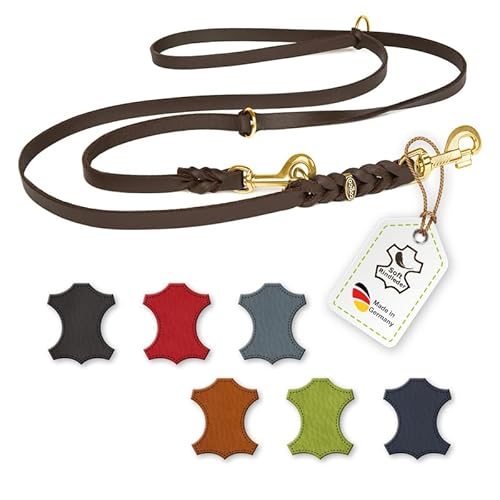 CopcoPet – Fettlederleine für Hunde – 3-Fach verstellbare Hundeleine aus weichem Leder mit Karabinern & Beschlägen aus Messing – geflochtene Führleine 100% Handmade in Germany (2 m x 20mm | Braun) von CopcoPet