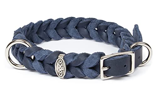 CopcoPet - Fettleder Halsband, Marineblau, 15 mm Breite, 45-49 cm Halsumfang, geflochten mit Dornschließe verchromt, geflochtenes Hundehalsband, Handarbeit aus Deutschland, hochwertiges Rindsleder von CopcoPet