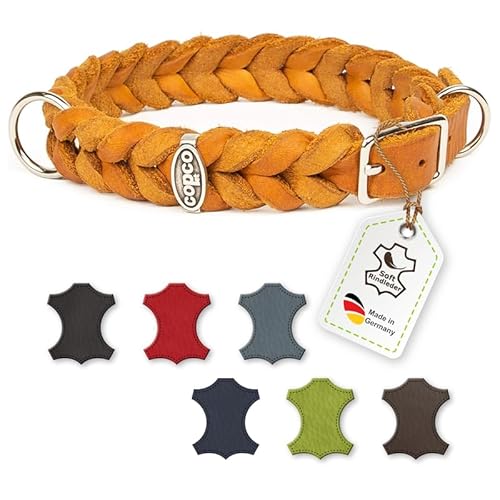 CopcoPet - Fettleder Halsband geflochten mit einem Klick-Verschluß aus Metall, in Cognac 65 cm x 25 mm von CopcoPet