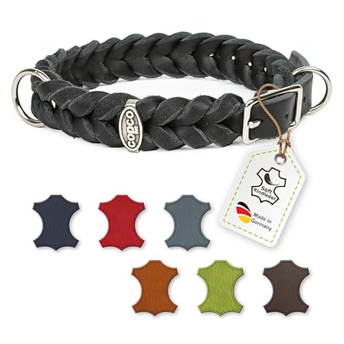 CopcoPet - Fettleder Halsband geflochten mit einem klick-Verschluß aus Metall, in Schwarz 45 cm x 20 mm von CopcoPet