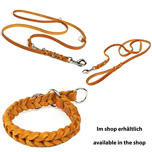 CopcoPet Fettleder Halsband geflochten mit Zugstopp-Kette, Dressurhalsung, Handarbeit aus Deutschland, Cognac 30-35 cm x 20 mm Leder Hundehalsband von CopcoPet