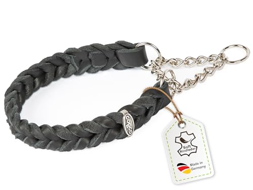 CopcoPet - Fettleder Halsband geflochten mit Zugstop - Kette, Schwarz 35-40 cm x 20 mm von CopcoPet