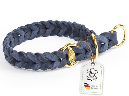 CopcoPet Fettleder Hundehalsband Würger geflochten mit Messing Zugstopp-Ring, Handarbeit aus Deutschland, Marineblau 45-50 cm x 25 mm Hunde Halsband von CopcoPet