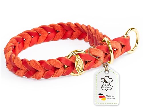 CopcoPet Fettleder Hundehalsband Würger geflochten mit Messing Zugstopp-Ring, Handarbeit aus Deutschland, Rot 40-45 cm x 15 mm Hunde Halsband von CopcoPet