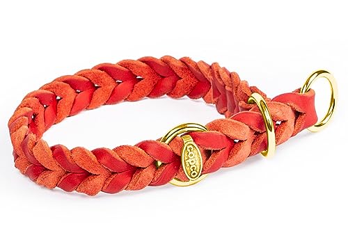 CopcoPet - Fettleder Hundehalsband Würger geflochten mit Messing Zugstopp-Ring, Rot 50-55 cm x 20 mm Hunde Halsband von CopcoPet