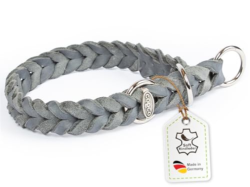 CopcoPet - Fettleder Hundehalsband Würger geflochten mit verchromten Zugstopp-Ring, Grau 35-40 cm x 15 mm Hunde Halsband von CopcoPet