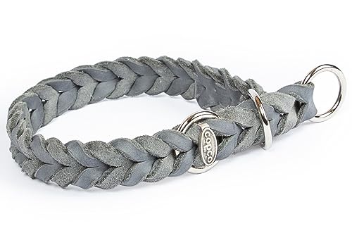 CopcoPet - Fettleder Hundehalsband Würger geflochten mit verchromten Zugstopp-Ring, Grau 50-55 cm x 20 mm Hunde Halsband von CopcoPet