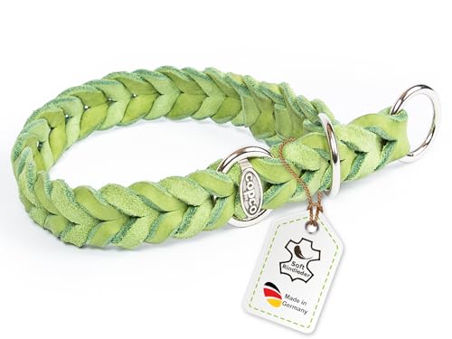 CopcoPet Fettleder Hundehalsband Würger geflochten mit verchromten Zugstopp-Ring, Handarbeit aus Deutschland, Grün 40-45 cm x 25 mm Hunde Halsband von CopcoPet