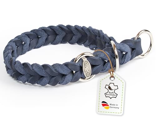 CopcoPet Fettleder Hundehalsband Würger geflochten mit verchromten Zugstopp-Ring, Handarbeit aus Deutschland, Marineblau 45-50 cm x 25 mm Hunde Halsband von CopcoPet