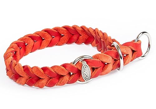 CopcoPet Fettleder Hundehalsband Würger geflochten mit verchromten Zugstopp-Ring, Handarbeit aus Deutschland, Rot 30-35 cm x 15 mm Hunde Halsband von CopcoPet