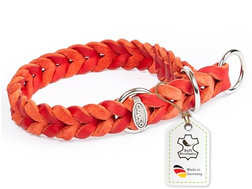 CopcoPet Fettleder Hundehalsband Würger geflochten mit verchromten Zugstopp-Ring, Handarbeit aus Deutschland, Rot 55-60 cm x 25 mm Hunde Halsband von CopcoPet