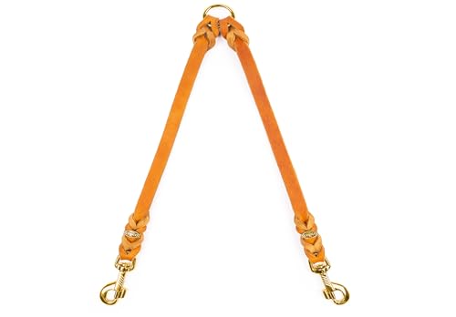 CopcoPet - Fettleder Koppel mit 2 Messing Karabinern, Cognac, 40 cm x 12 mm von CopcoPet