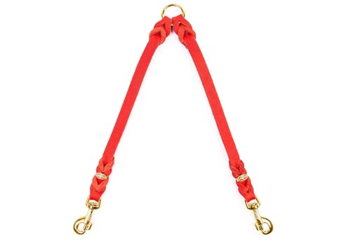 CopcoPet - Fettleder Koppel mit 2 Messing Karabinern, Rot, 30 cm x 10 mm von CopcoPet