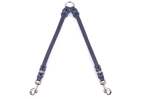 CopcoPet - Fettleder Koppel mit 2 verchromten Karabinern, Marineblau, 30 cm x 10 mm von CopcoPet